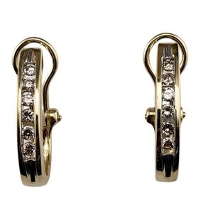 14 Karat Yellow Gold and Diamond Oval Hoop Earrings #20404